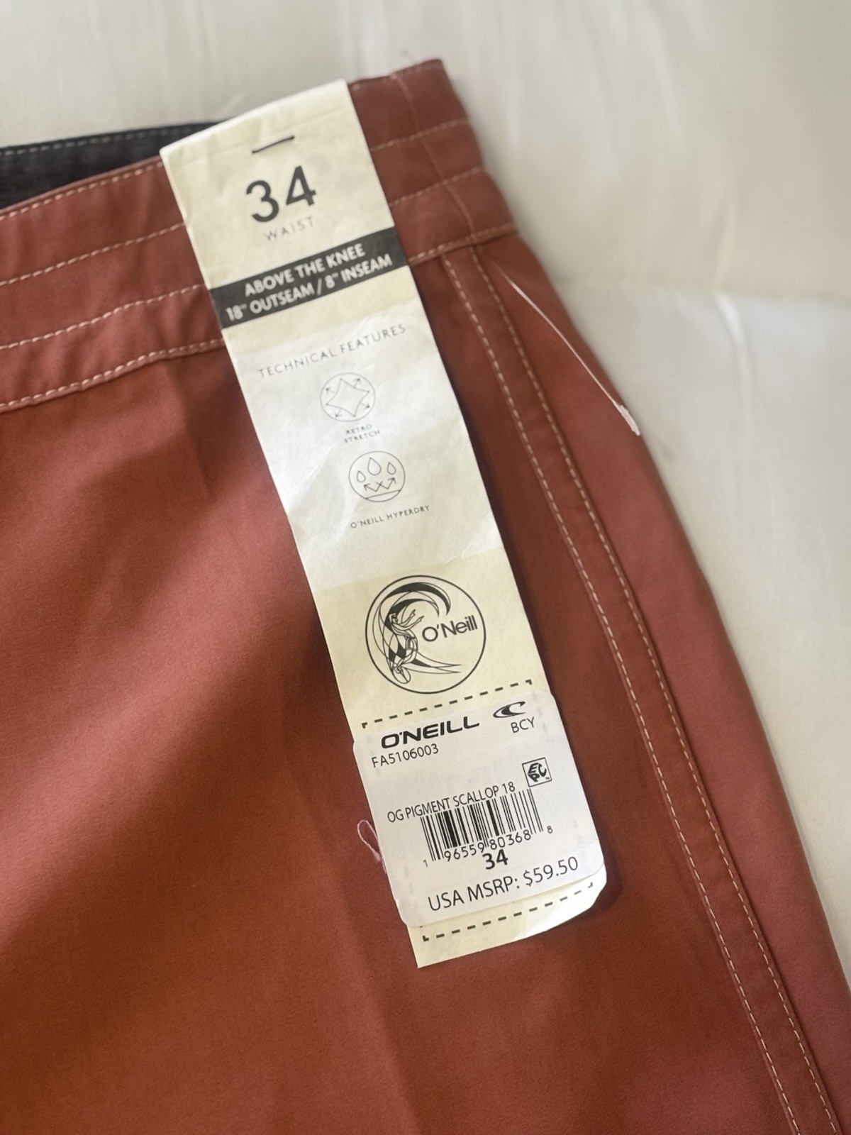 O’Neill O’Riginals Pigment Scallop 18″ Boardshorts Baked Clay Size: 34