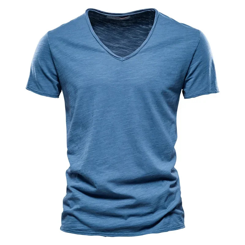 Men’s 100% Cotton V-Neck Slim Fit Solid Color Short Sleeve T-Shirt