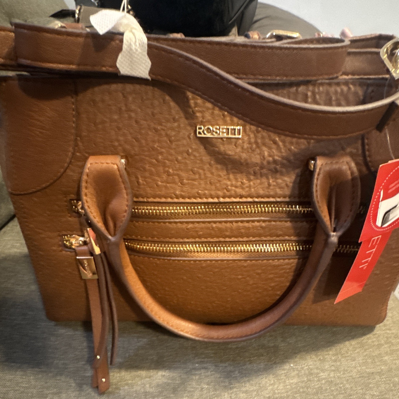 Rosetti Medium Brown Satchel/Top Handle Bag Zip Gold Hardware Detachable Strap