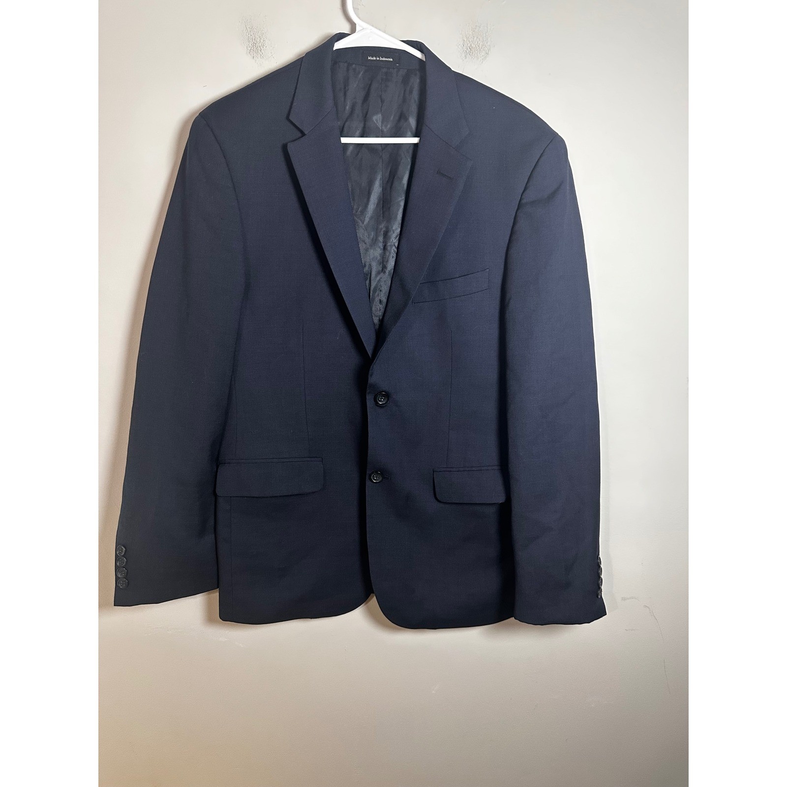 Pronto Uomo Platinum Navy Blue 100% Wool Two Button Blazer Sport Coat 40 Regular