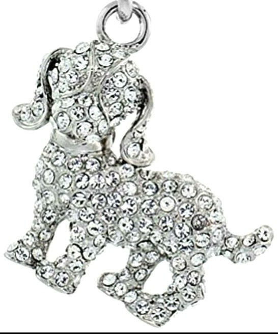 Beagle Dog Key Chain Crystal Key Ring White 4 inches Long 33mm Round
