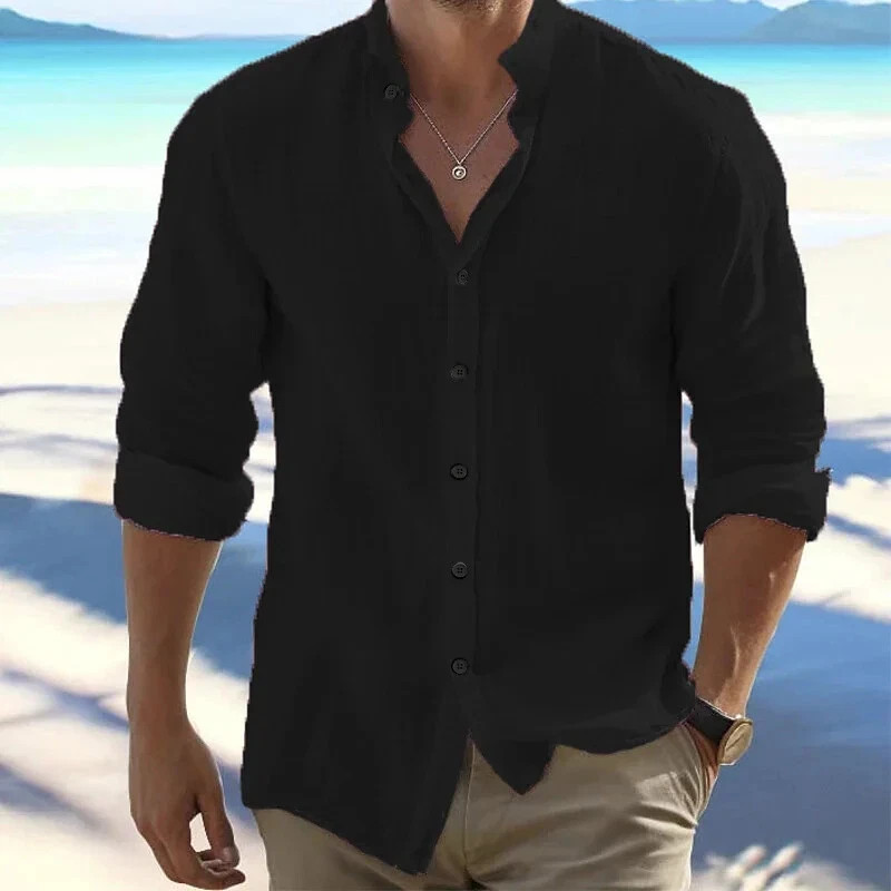 Button-Up Shirt Mens Long Sleeve Cotton Linen T-shirt Casual Summer Beach *SALE*