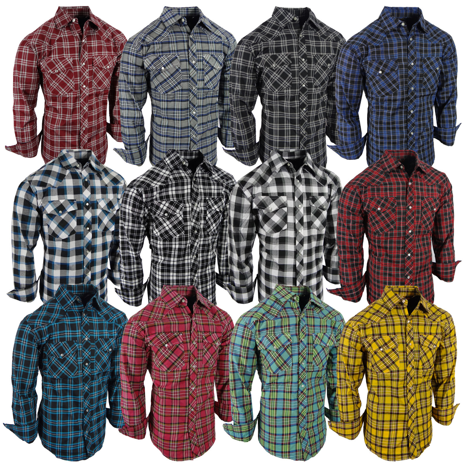 Plaid Shirt Mens Western Flap Pockets Triple Snap Cuffs TRUE FIT Country Casuals