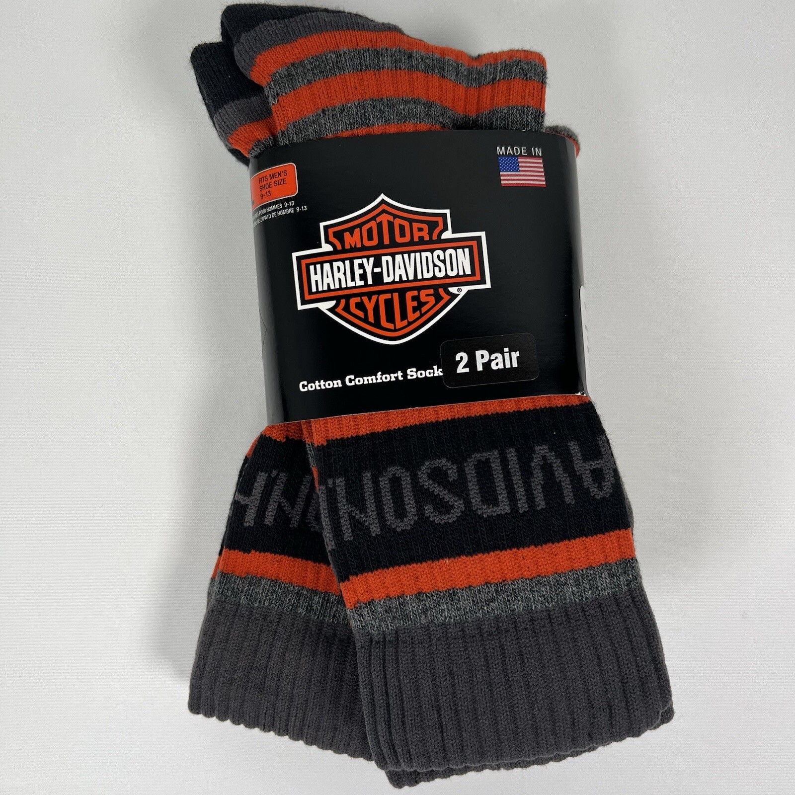 Harley Davidson Socks, Men’s Large, 2 Pair NEW! Made In USA Slightly Irregular