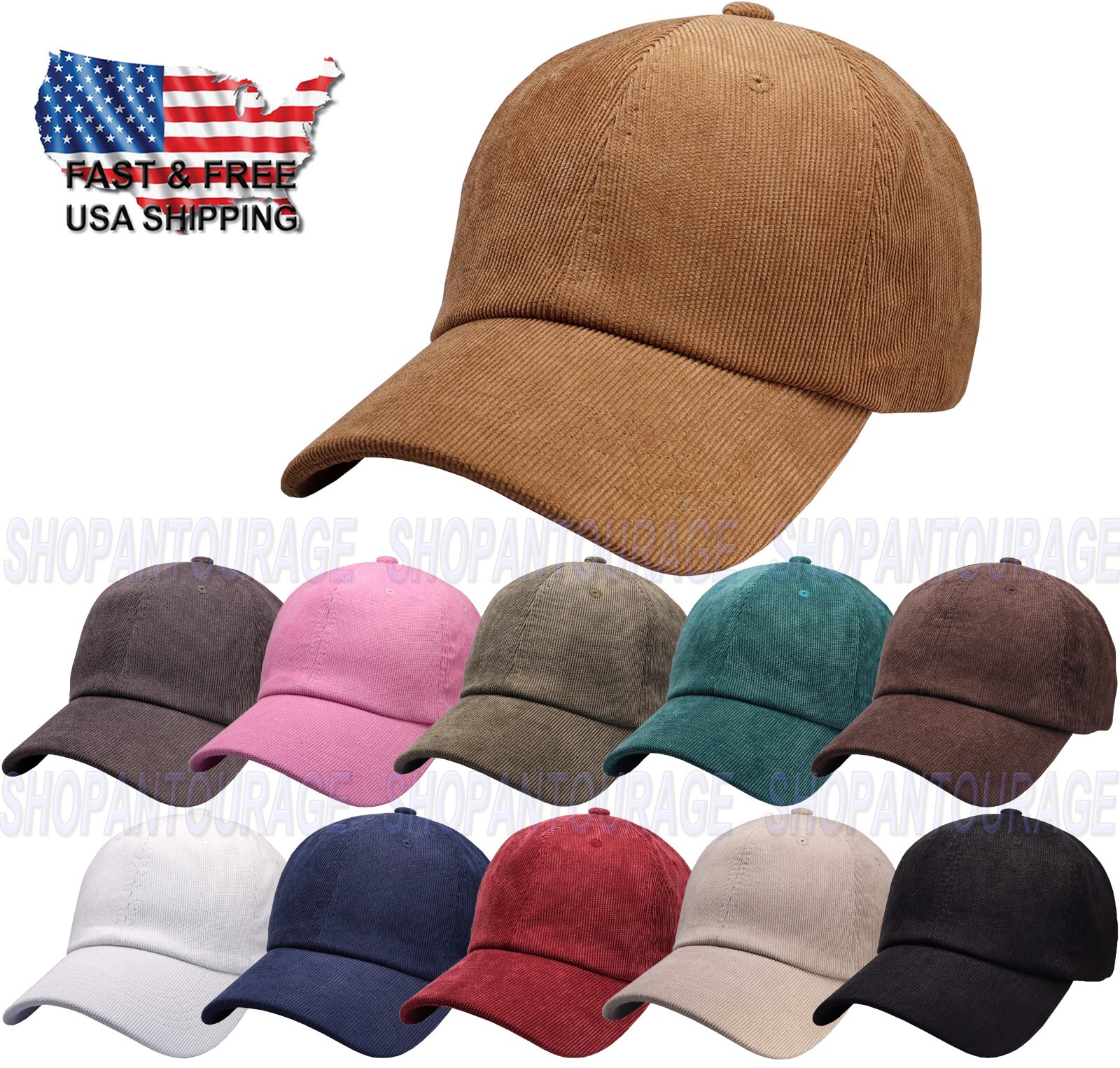 Antourage Corduroy Cotton Unisex Adjustable Baseball Dad Hat for Men and Women