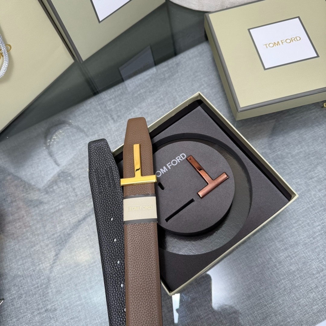 Tom Ford Handmade Double-Buckle Reversible Belt 3.8cm/1.50″ Brown/Black