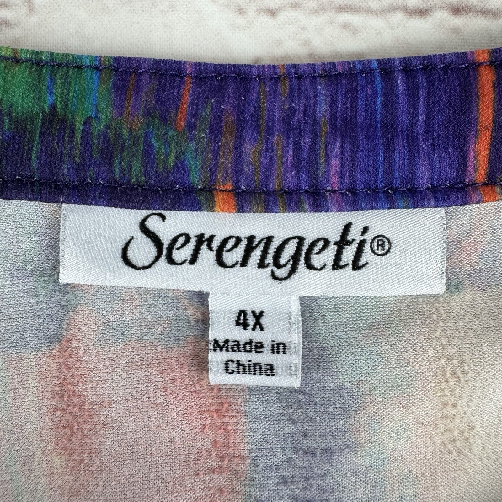 Serengeti Multicolor Abstract Print Pleated Button Blouse Tunic Top Women’s 4X