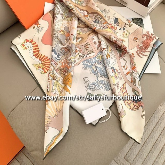 Sallys Heavy 18 Momme Twill Silk Wrap Scarf Horse Print Double Face Shawl 35″