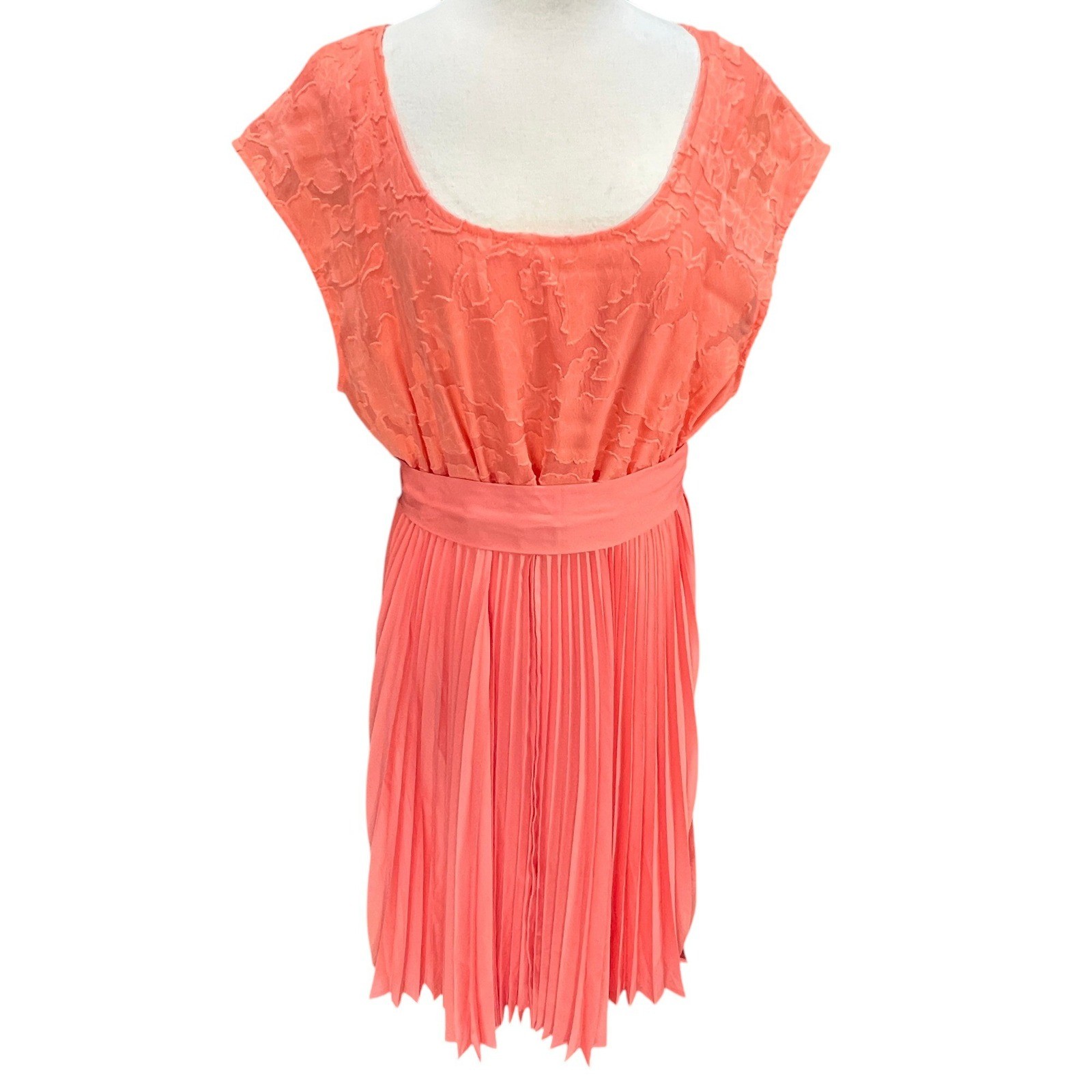 Lane Bryant Coral Lace Floral Burnout Pleated Dress NWT Plus Sz 18/20 Boxy Tie