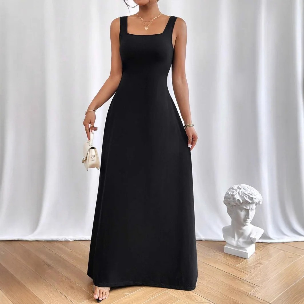 U-Neckline Sleeveless Elegant Style Summer 2025 Cross-Border Simple Pure Color W
