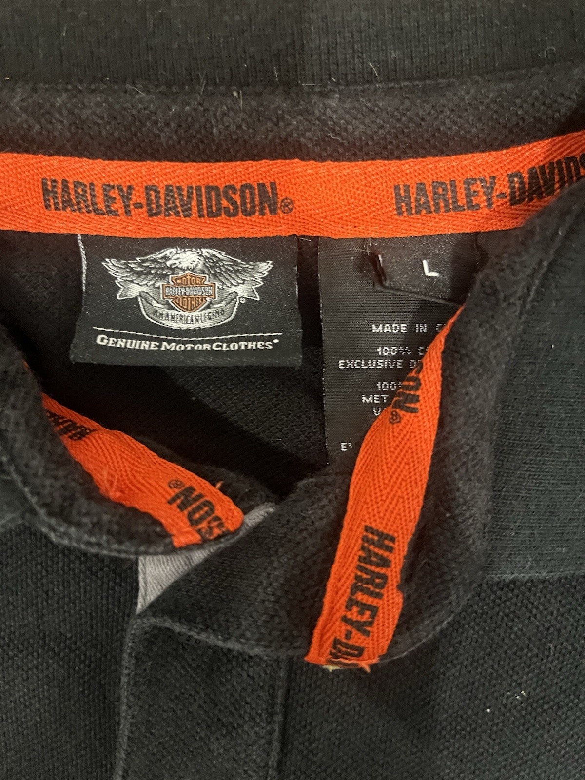 Harley-Davidson Men’s L Black Cotton Polo Shirt Embroidered Logo Skull Short