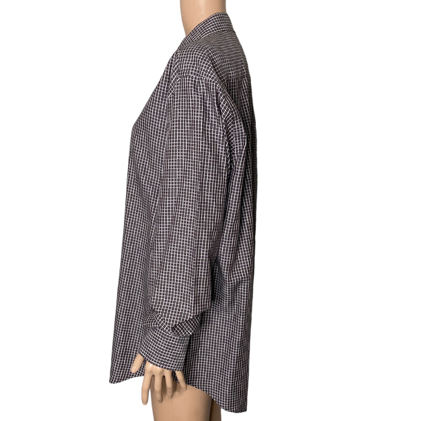 Bugatchi Uomo Shirt Mens XL Shaped Fit Brown White Small Square Geometric