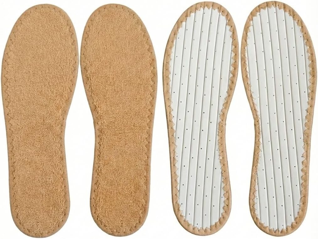 Washable Ventilate Absorbent Sweat Cotton Terry Shoe Insoles Women Men (Tan)