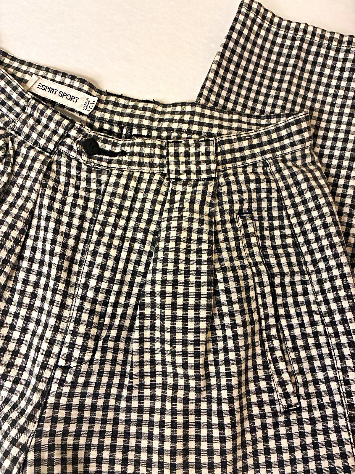 Vintage Esprit Sport Gingham Pants Women’s 7/8 Black White Cotton Cropped 90s