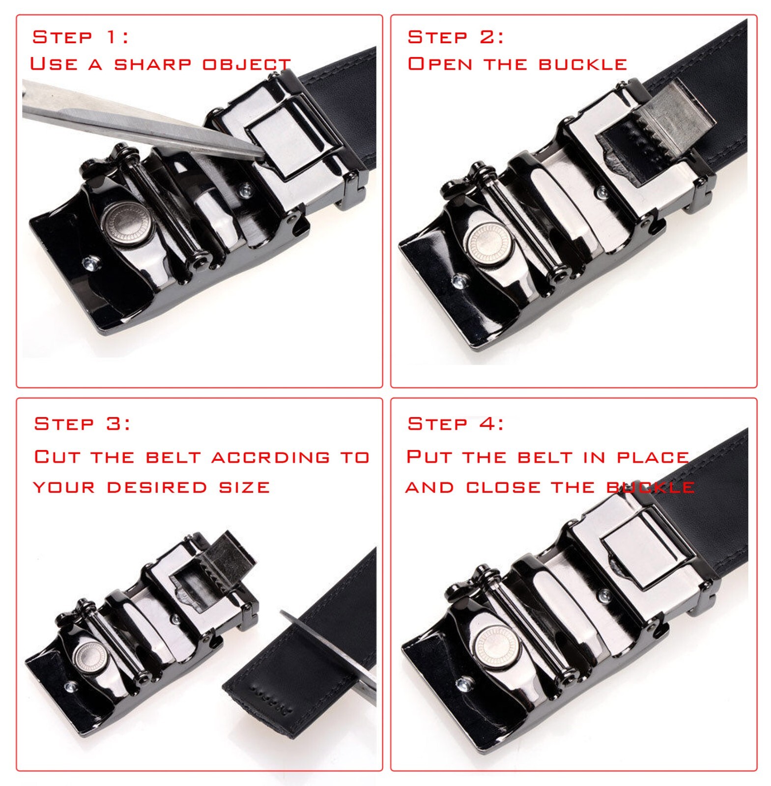 Men’s Belt Leather Ratchet Belts Automatic Buckle 1.37inch Width