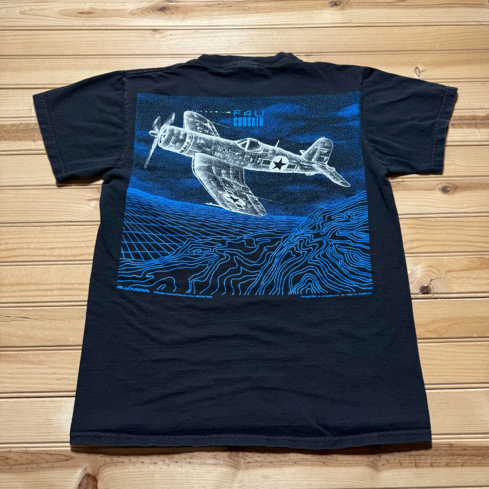 Vintage 1989 F4U Corsair Vought Military Plane WW2 Blackbird Shirt – Size Small