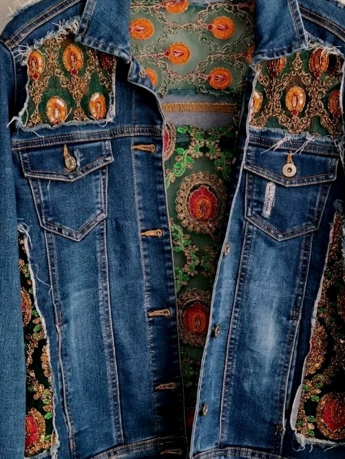 Customise Upcycled Panelled Distressed Festival Bohemian Hippie Denim Jacket