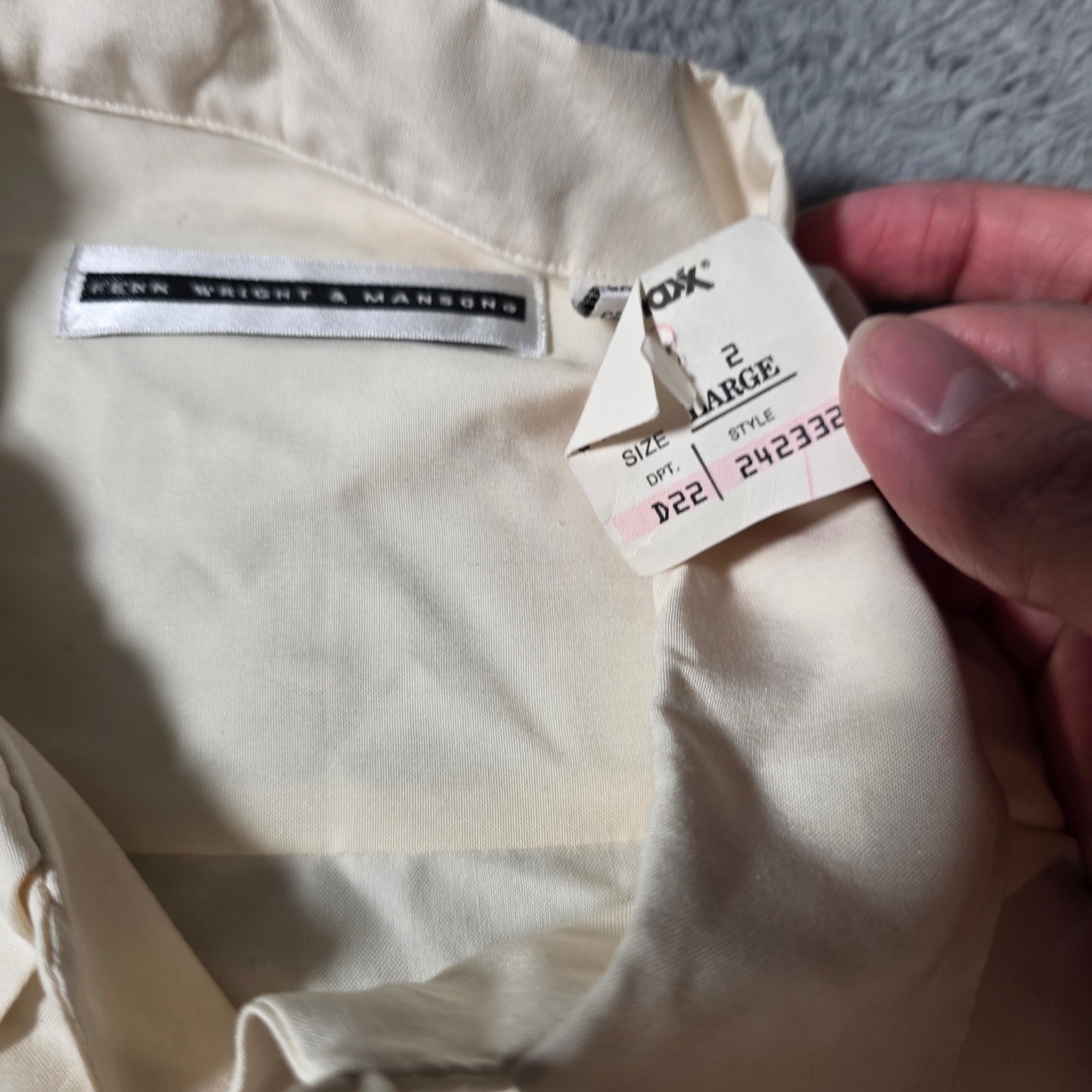 Fenn Wright & Manson Mens Large Button Down Shirt Cream 100% Silk Utility Pocket