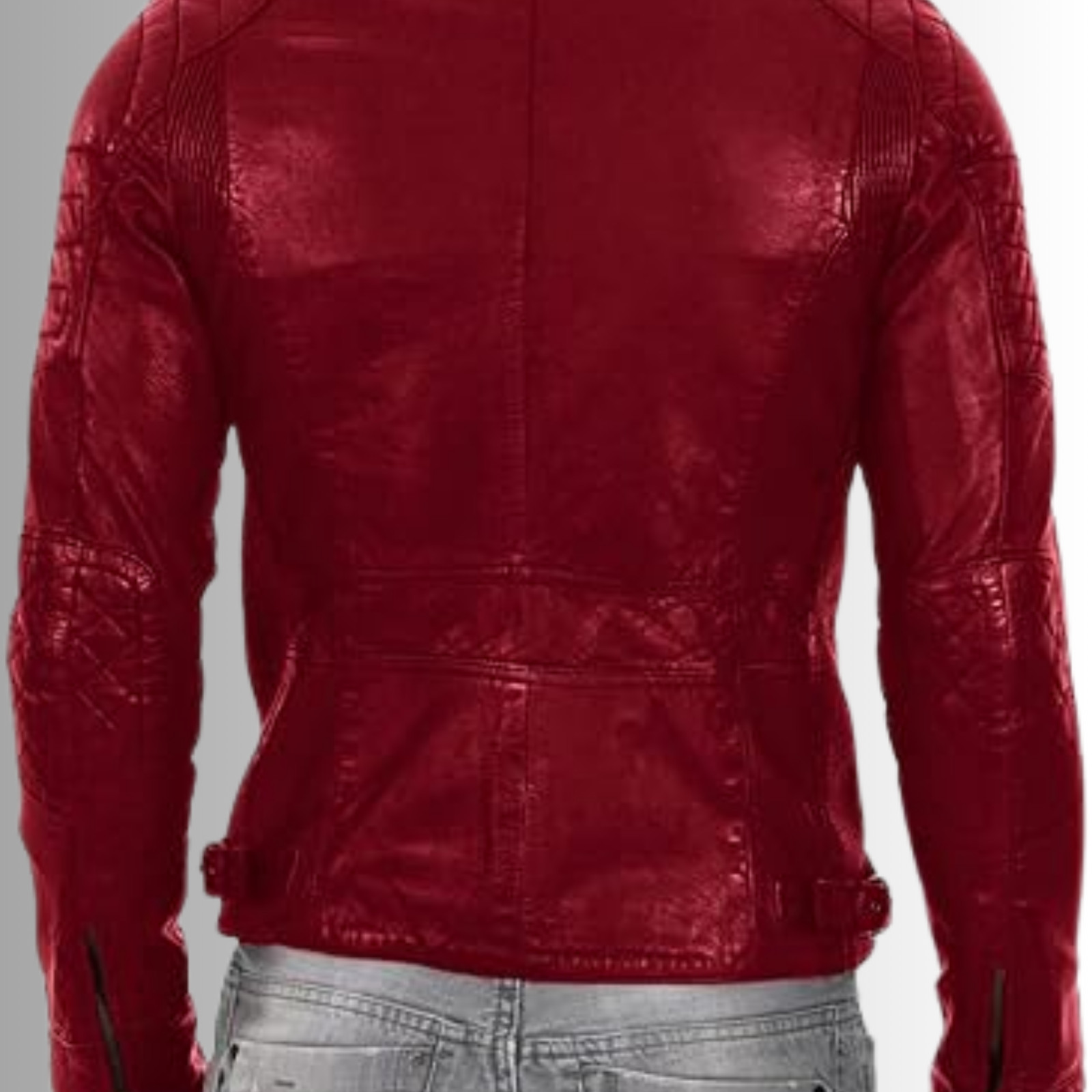 Red Men’s Leather Biker Jacket Slim Fit Moto Quilted Zipper Pockets Coat
