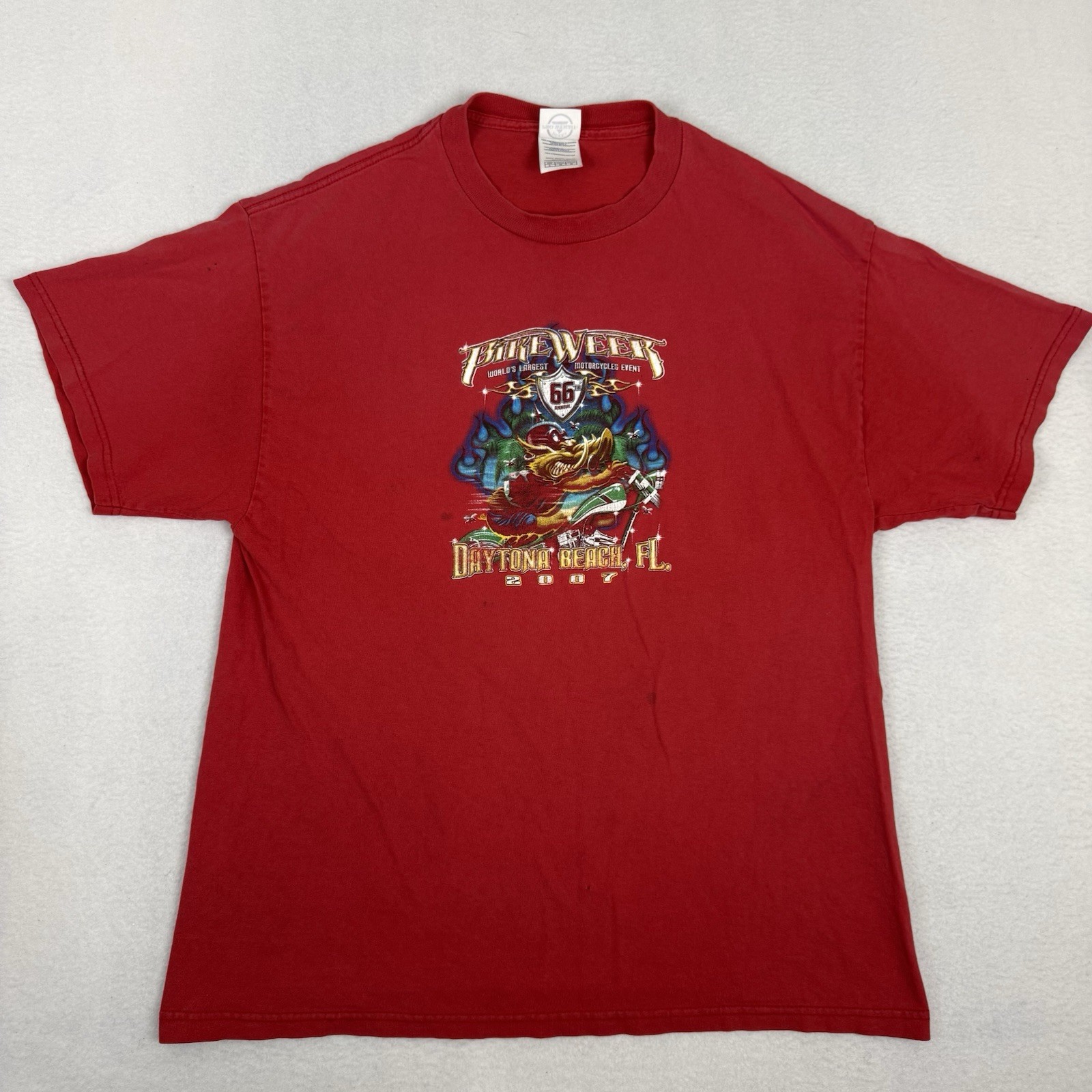 Vintage 2007 Daytona Bike Week 66th Annual Red T-Shirt Large Wild Hog Biker