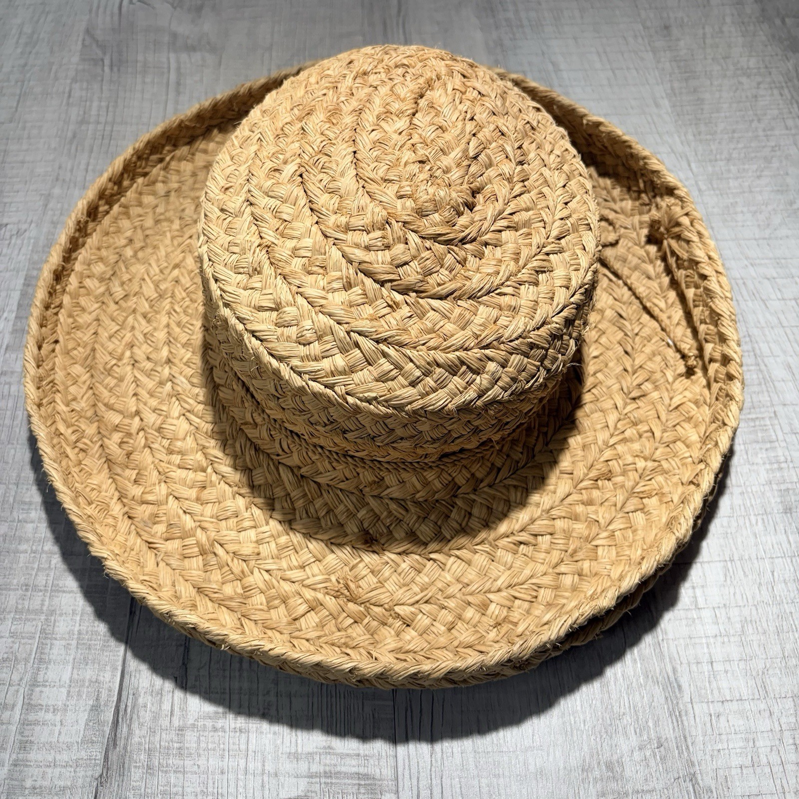 Helen Kaminski Australia 100% Raffia Hat Handmade In Madagascar Natural Roll Rim