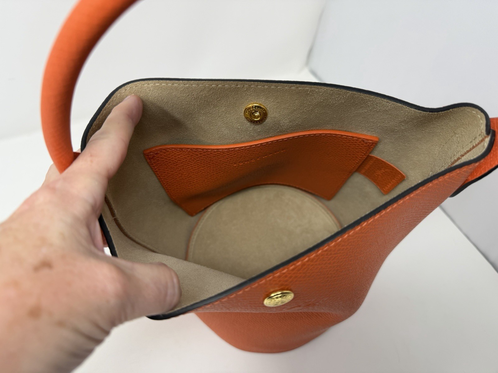 Longchamp Orange Leather Bucket Bag EUC!