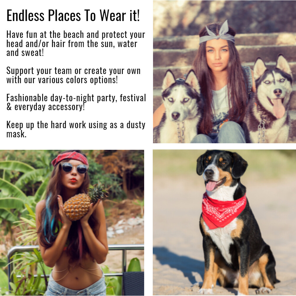 Solid 100% Cotton Unisex Bandana – 4 Pack