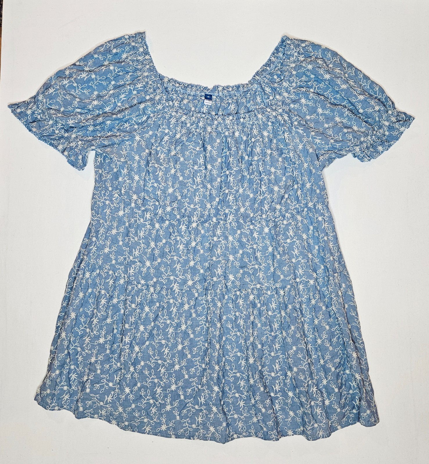 Old Navy Women’s Plus Blouse Top Blue Floral Embroidered Smocked Square Neck 4X