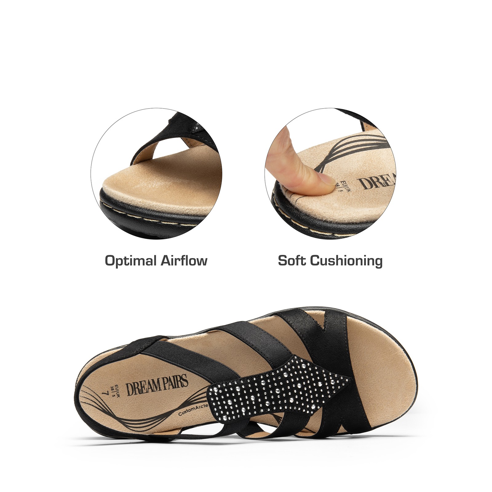 Women Arch Support T-Strap Flat Sandals All Day Comfort Summer Vacation Sandals