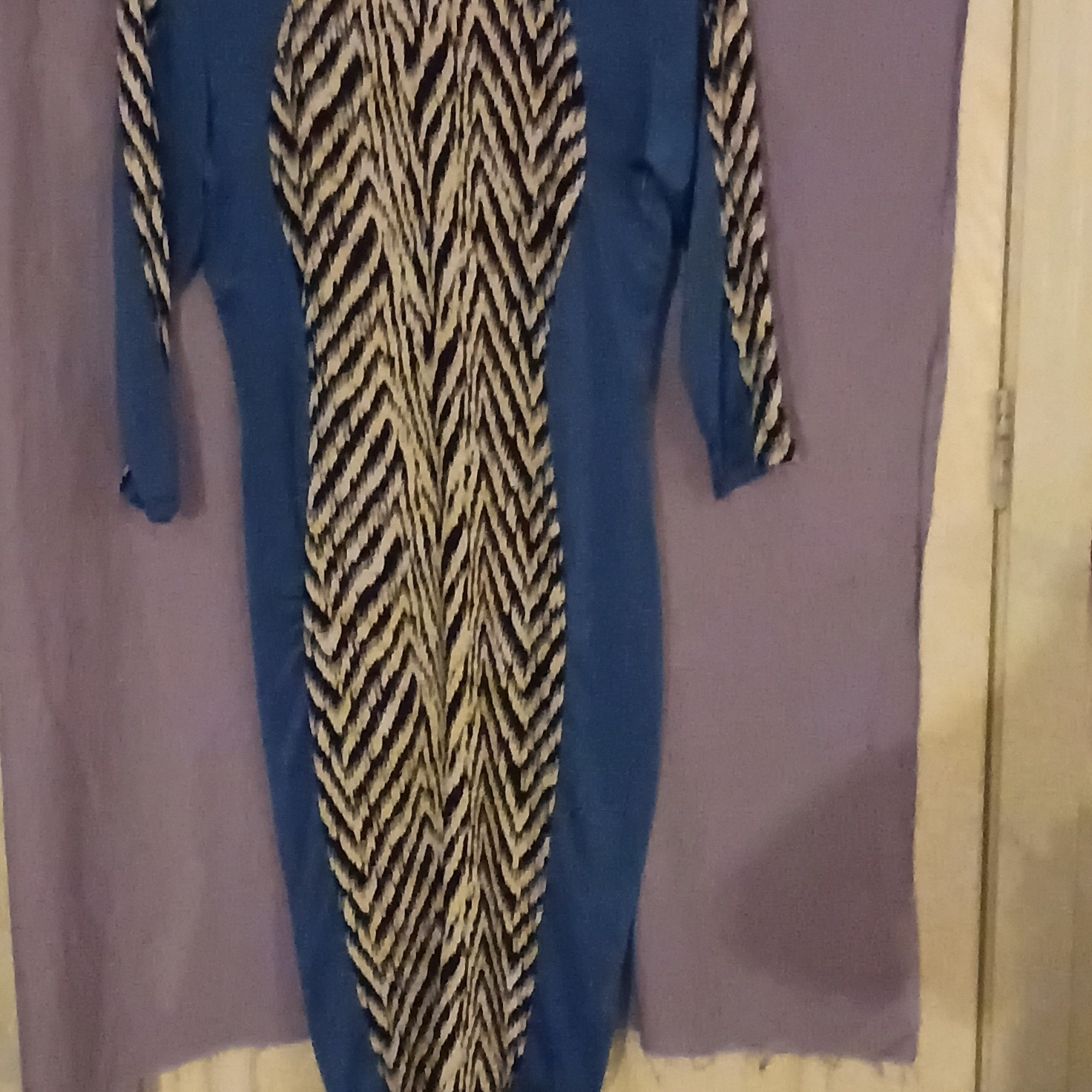 Animal Print Mini Dress 3/4 Sleeve Polyester Blue/Black/Beige Women XL
