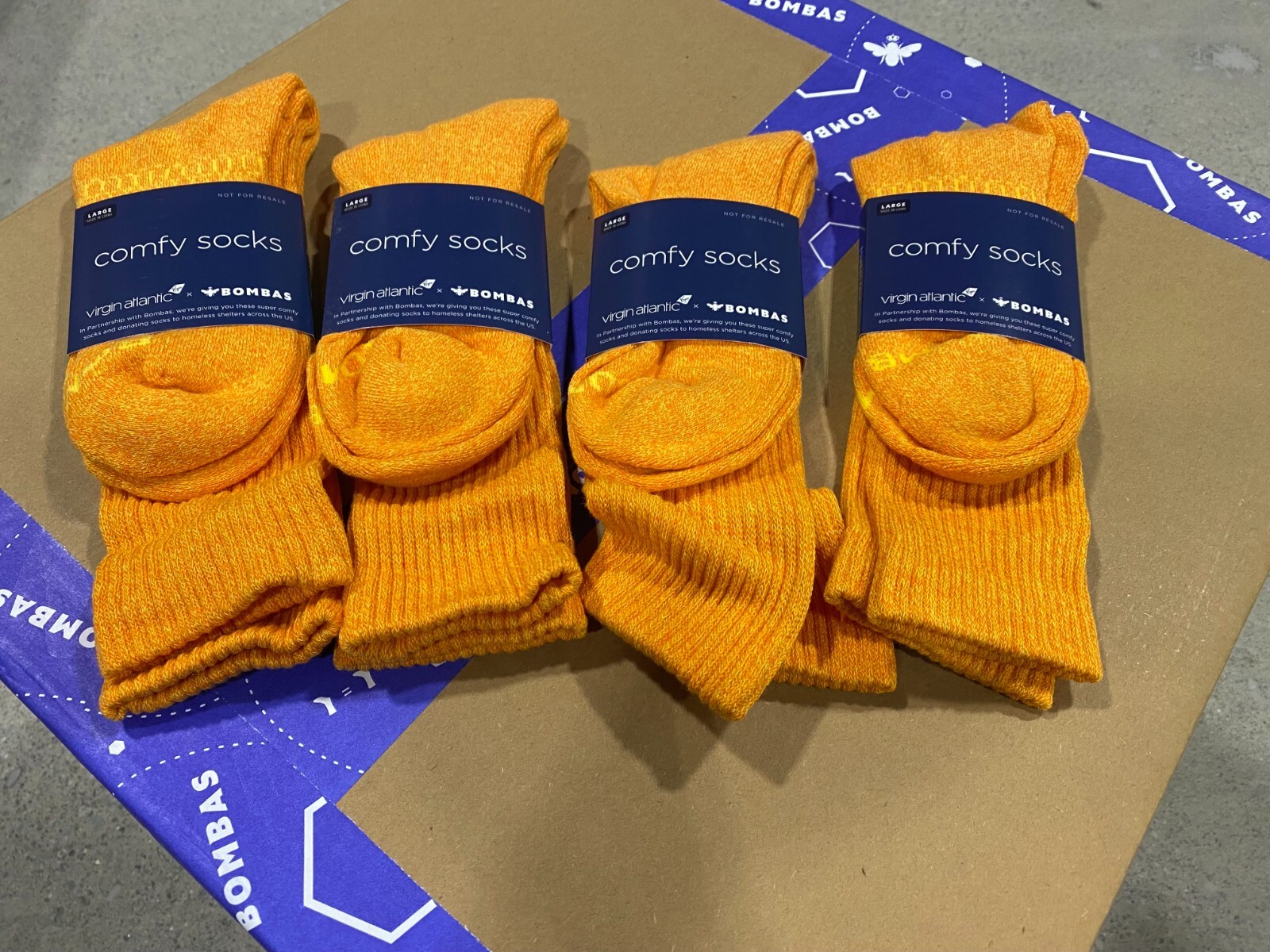[4 Pairs] Bombas x Virgin Atlantic Orange Solid Calf Socks Large