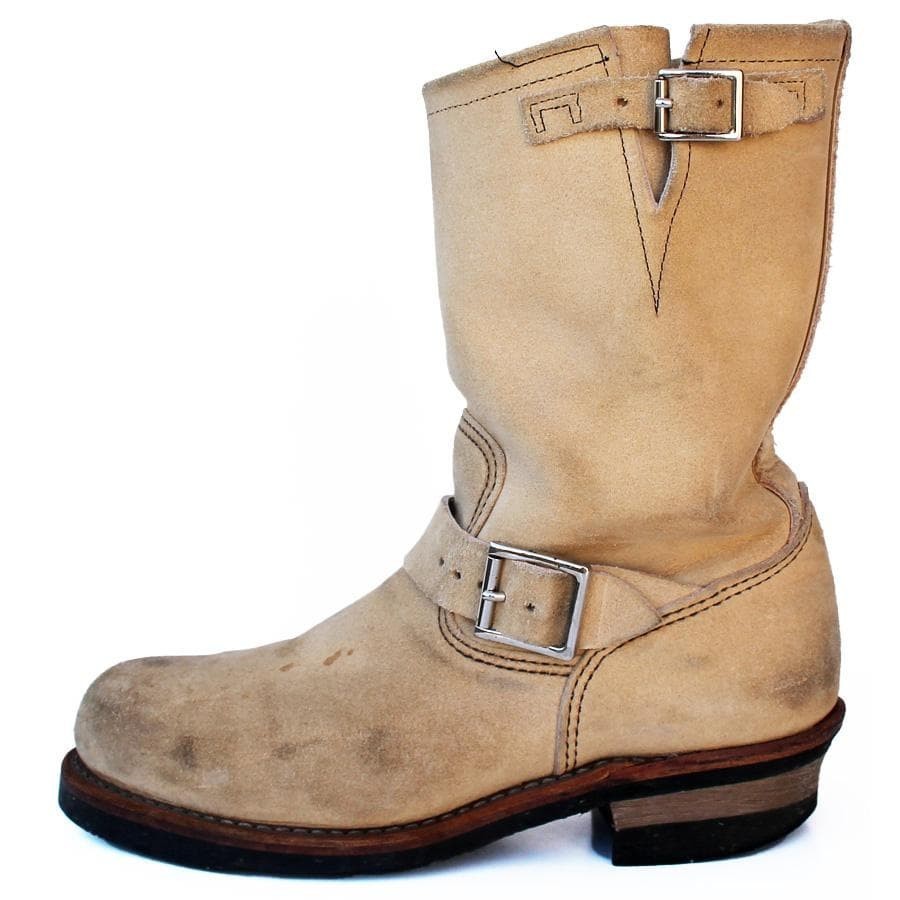 Red Wing 8268 Engineer Biker Boots Men’s 8.5 D Beige Abilene Roughout Steel Toe