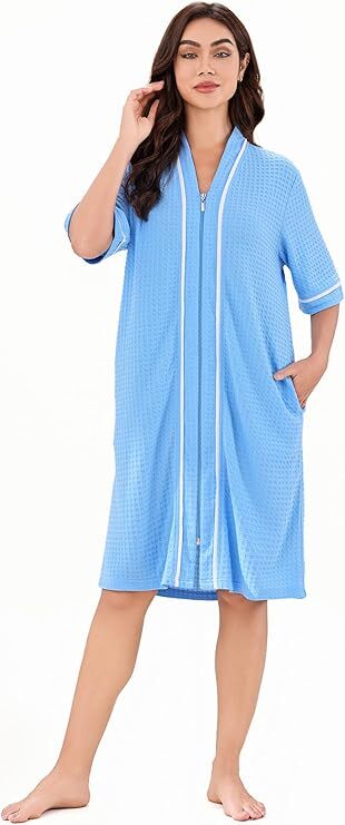 Richie House Women’s Zipper Front Duster Bathrobes Short Nightgown Sleep RHW4093