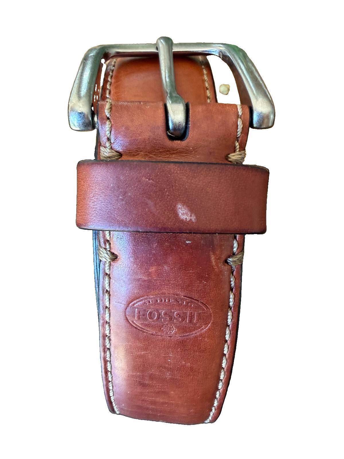 Fossil Men’s Brown Solid Dress Belt Size 42 Regular Adjustable Logo Buckle