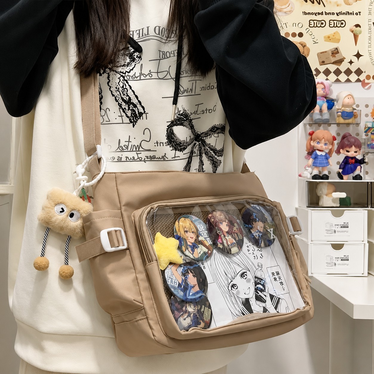 Preppy Style Transparent Large Capacity Shoulder Crossbody Bag + Plush Pendant