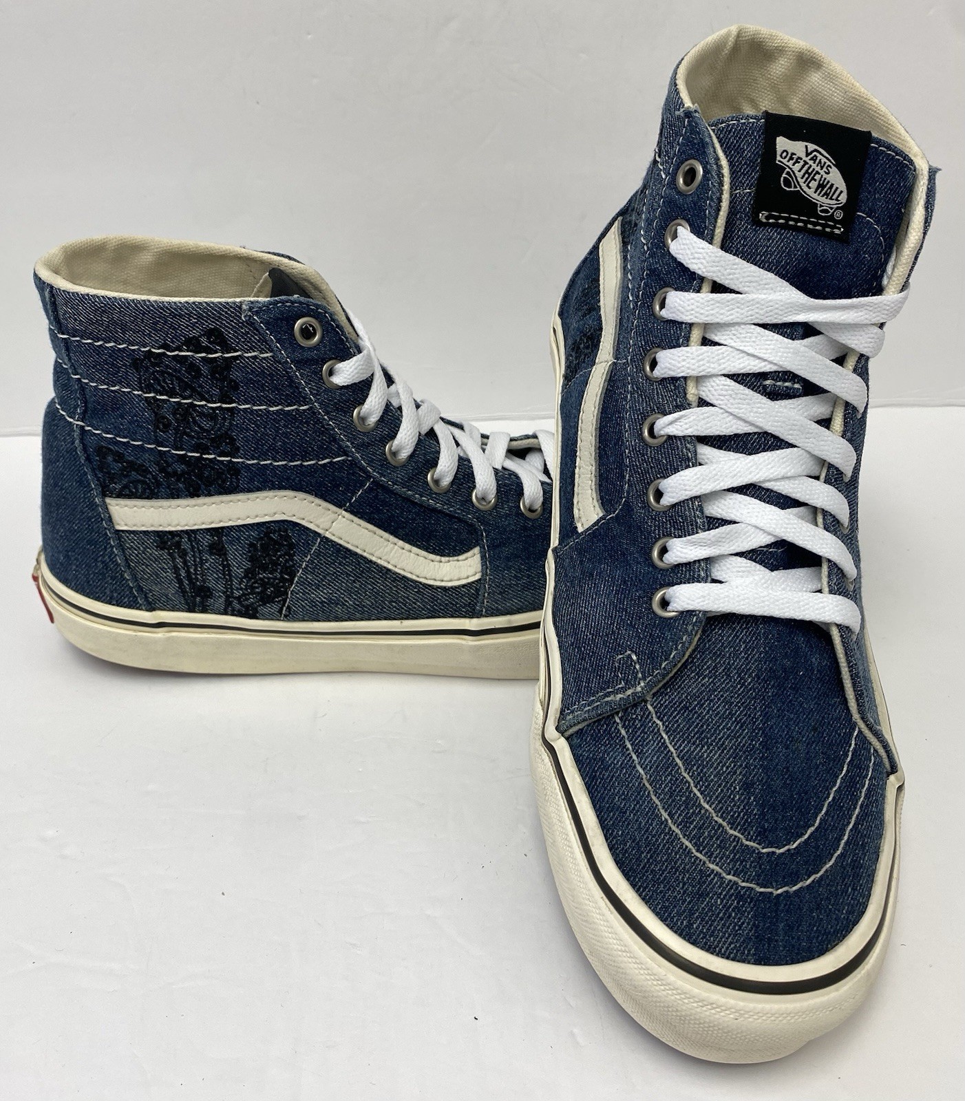 VANS M11 Sk8-Hi Mushroom Embroidery Blue Denim Black Shrooms Skate Shoes Rare