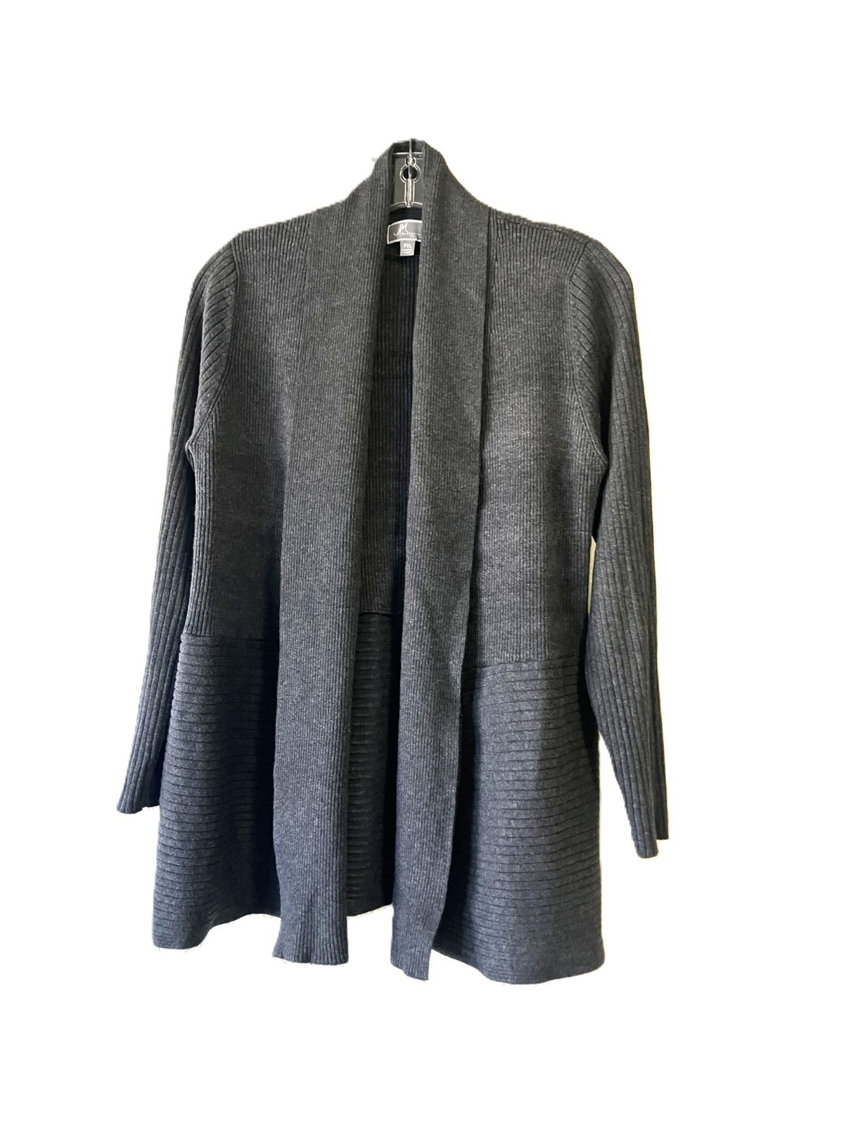 🧥 JM Collection Petite Open-Front Cardigan | Charcoal Gray | Size PXL