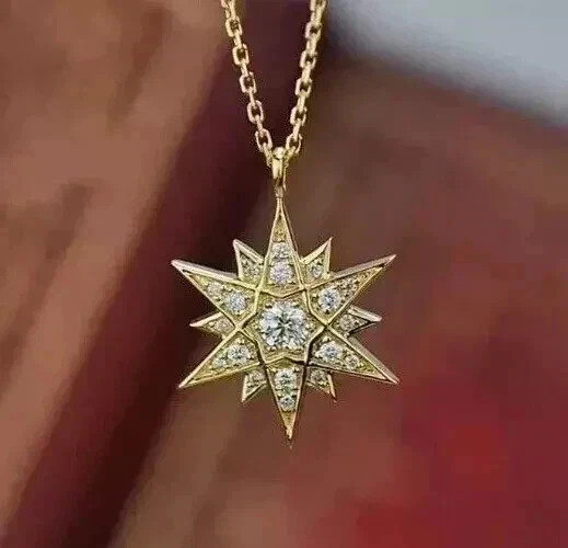 Women’s 2Ct Lab Created Round Diamond Star Pendant 14K Yellow Gold Plated Silver