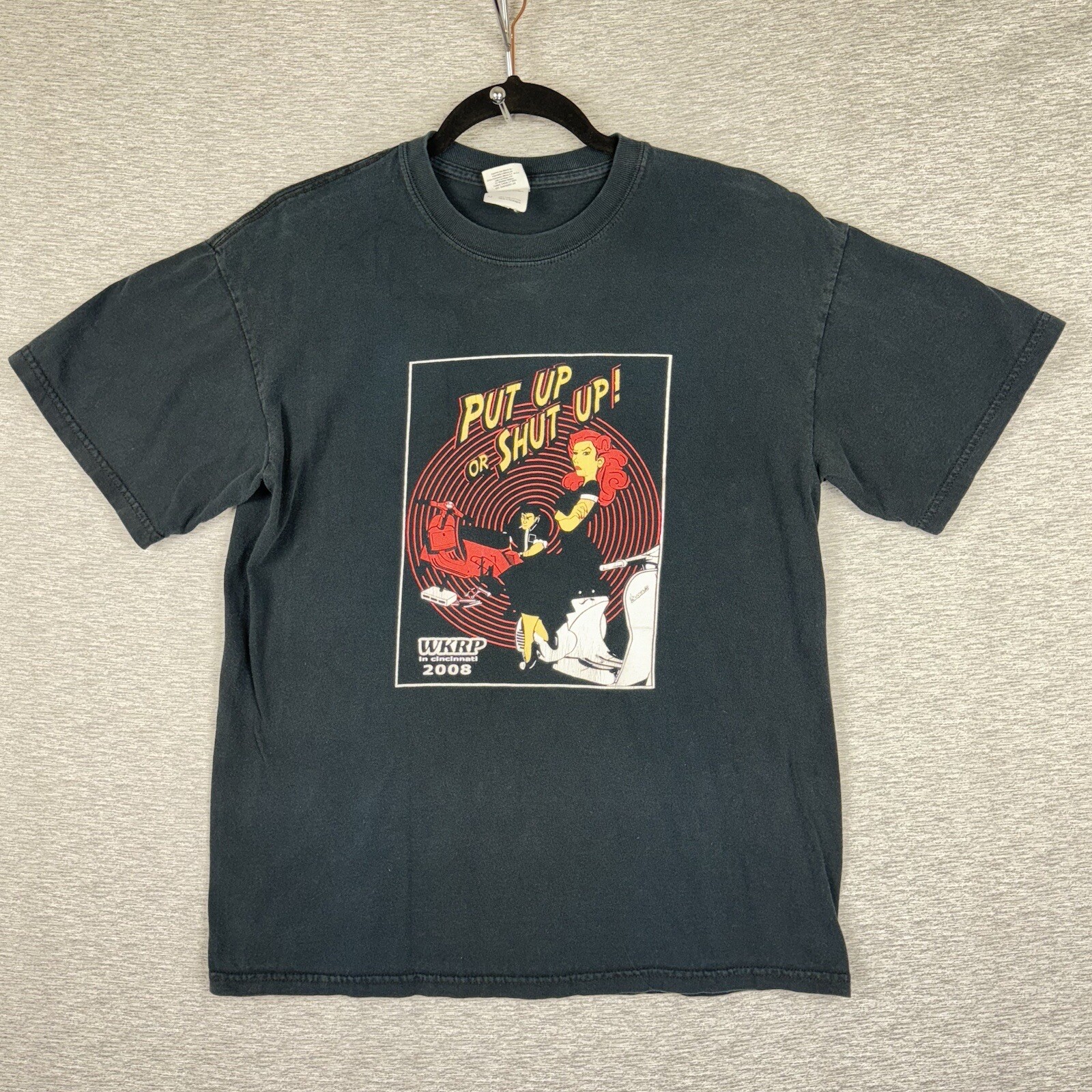 WKRP in Cincinnati T-shirt Mens M Black TV Show Put Up or Shut Up Promo Shirt