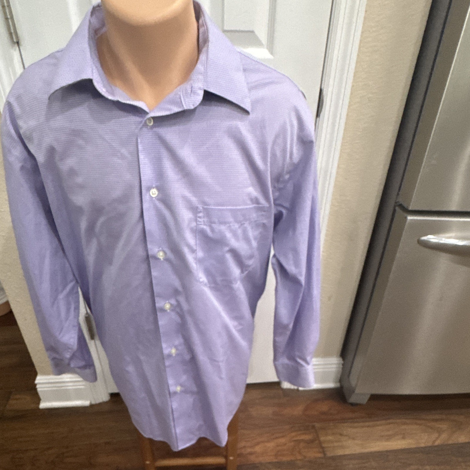 Pronto Uomo Non-Iron 17 1/2 Purple Dress Shirt Button Down 100% Cotton 32/33
