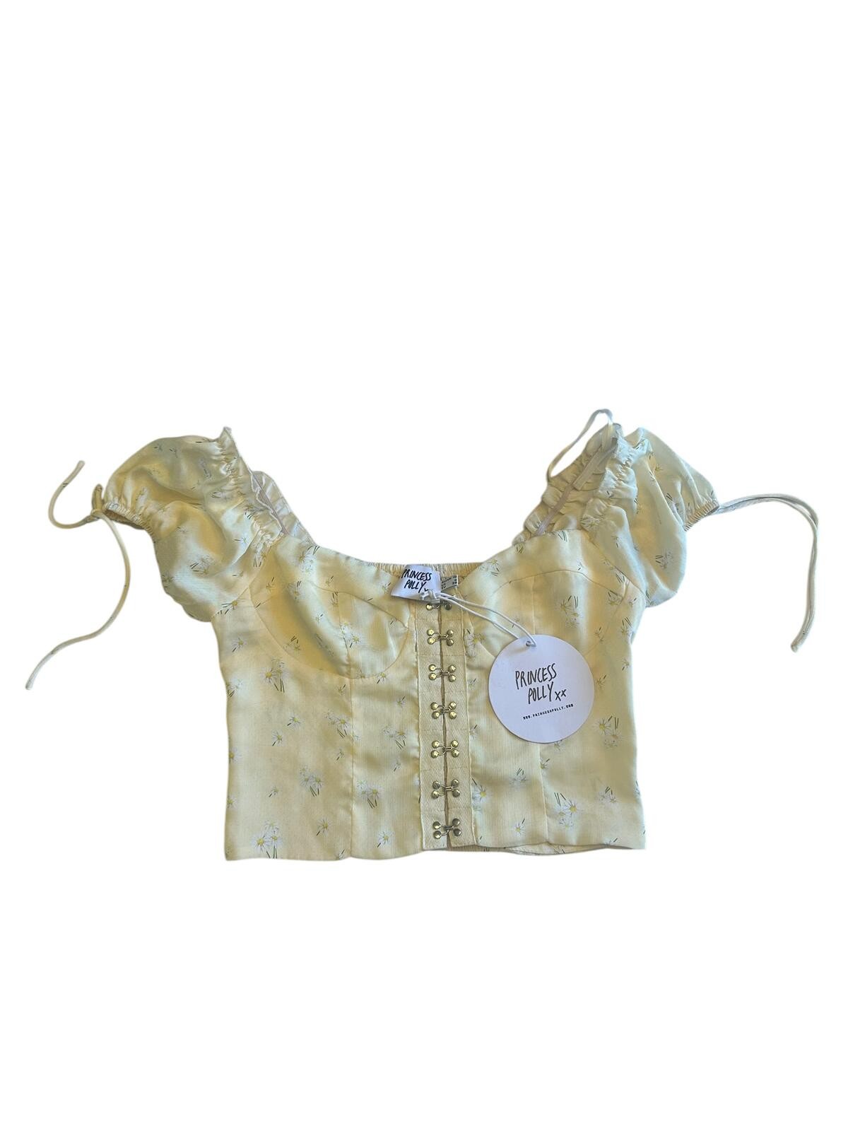 Princess Polly Yellow Floral Corset Puff Sleeve Top NWT
