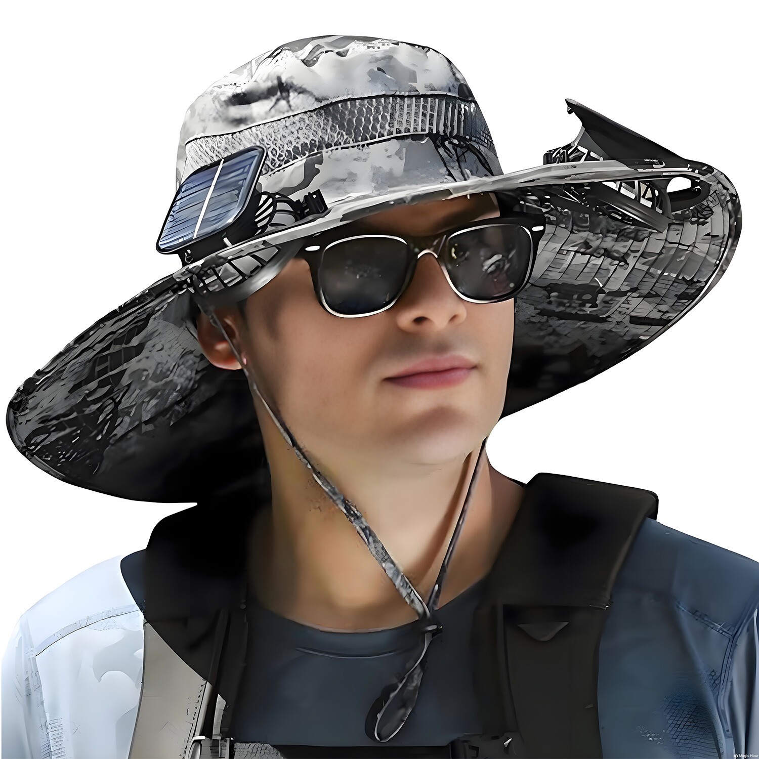 Solar Fan Hat Men Wide Brim Sun Fishing Outdoor Bucket Rechargeable With 2 Fan