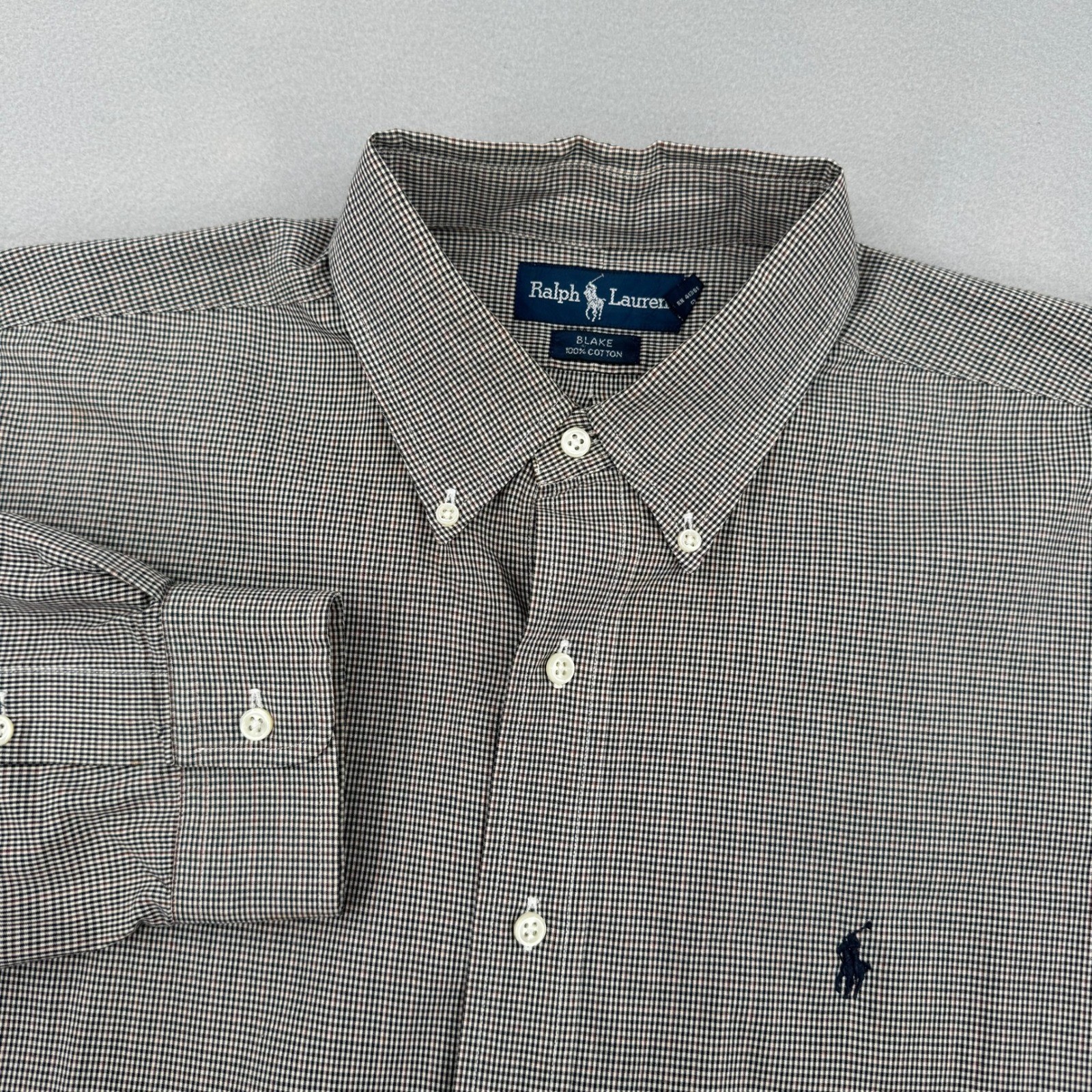 Ralph Lauren Blake Mens XL Long Sleeve Button Down Brown Micro Check Casual