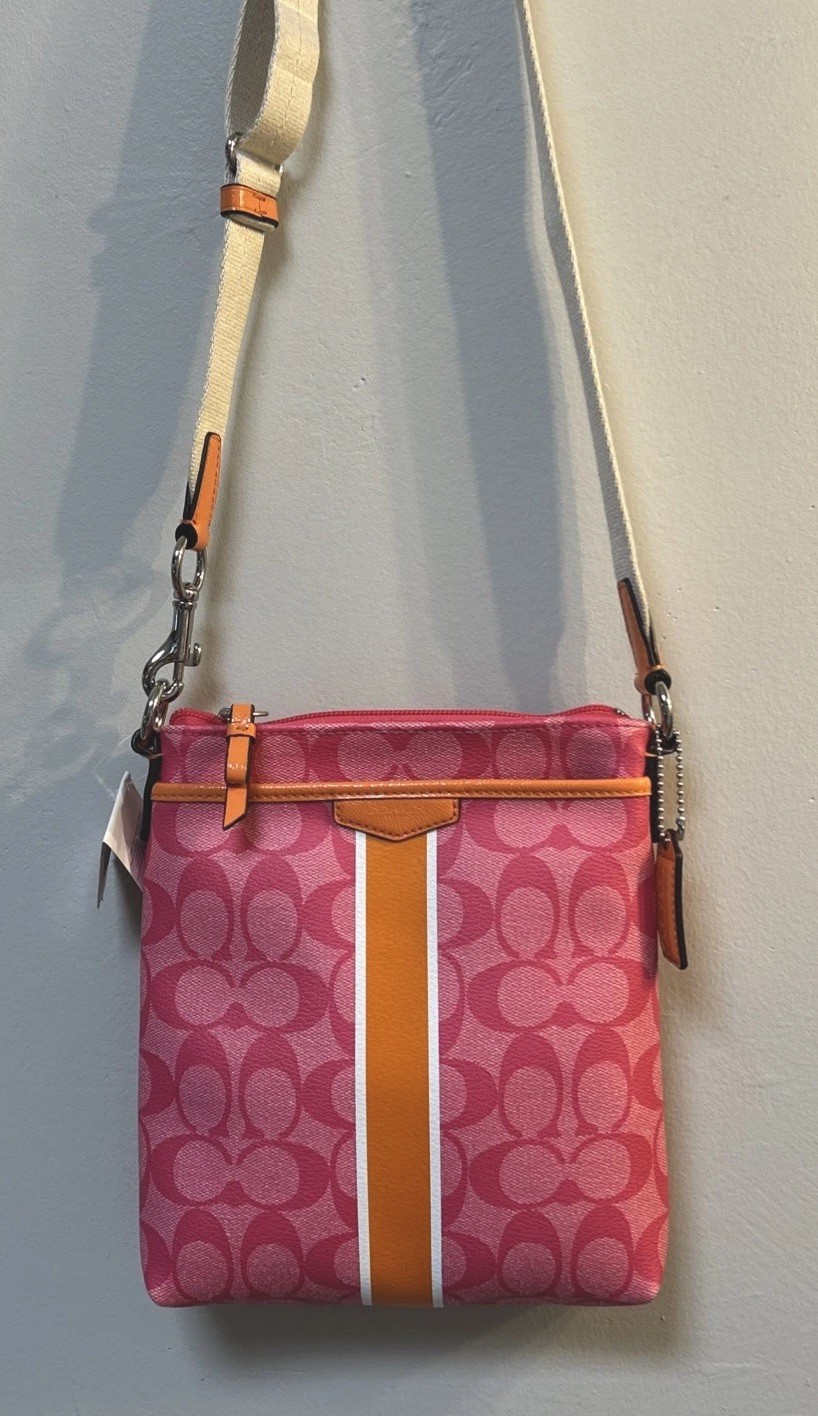NWT COACH Signature MESSENGER CROSSBODY BAG PINK Orange Carrier Purse Swingpack