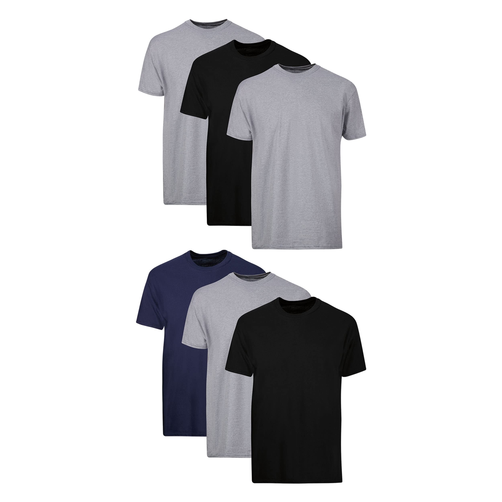 6 Pack Mens 75% Cotton Moisture-Wicking Crew Tee Undershirts,XL Black/Grey/Blue