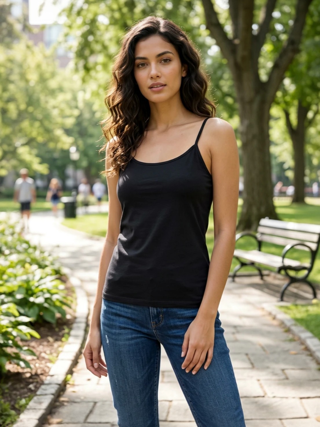 Cami Tank Adjustable Spaghetti Strap No Bra Soft Stretch Cotton Sleeveless Top