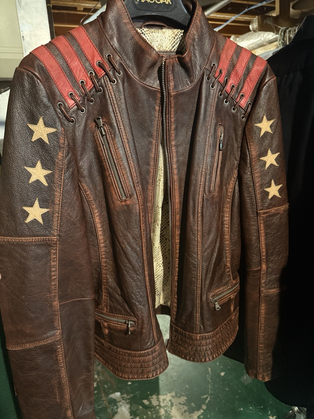 RARE FIND! Bellows Leather XXL Brown Lined Zip Stand-Up Collar Motorcycle Jacket