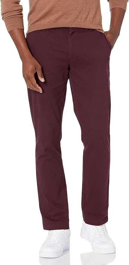 NEW Amazon Essentials Men’s Slim Fit Stretch Chino Pants Burgundy 42×30 NWT