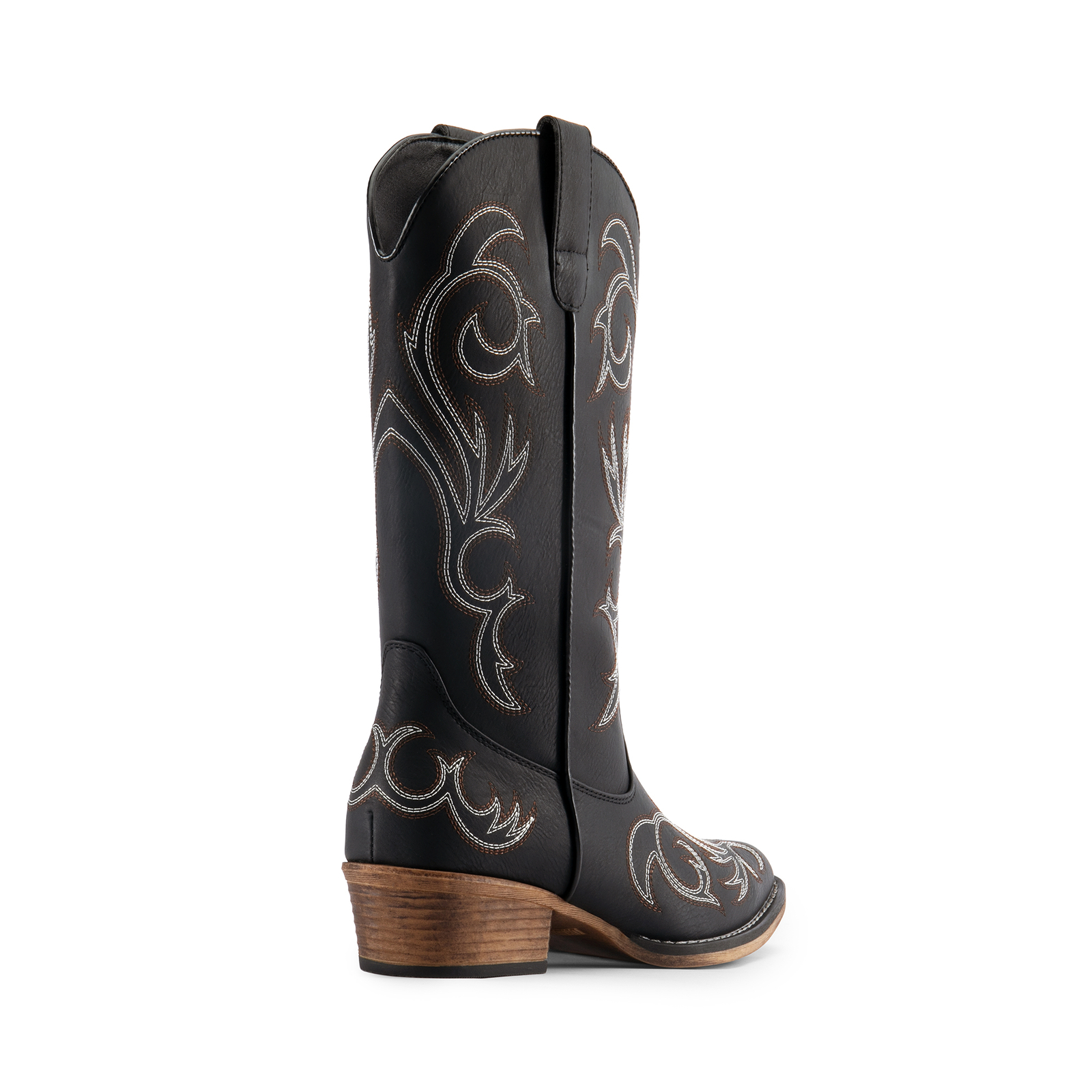 Women Low Heel Pull On Western Boots Square Toe Cowboy Cowgirl Mid Calf Boots