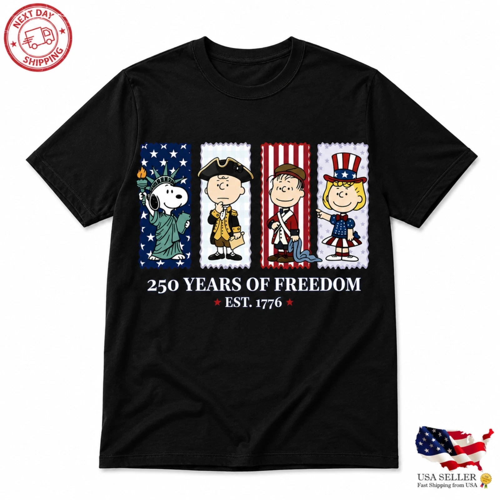 Cartoon America 250 Tee Peanuts Fan July 4th Patriotic Celebration Shirt